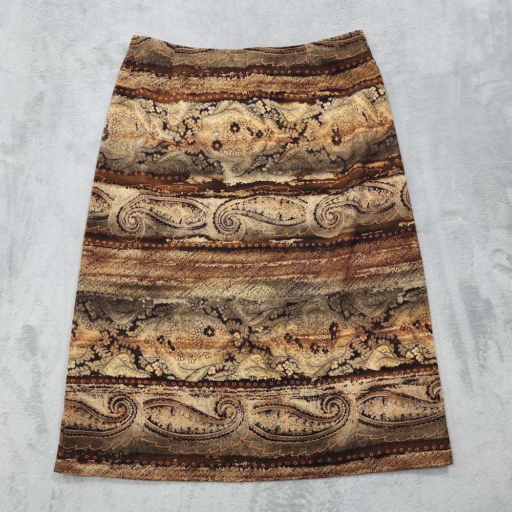 Vintage AGB Skirt Womens L Brown Paisley Pencil Zip Stretch Casual Western Boho